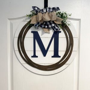 Navy farmhouse monogram sign